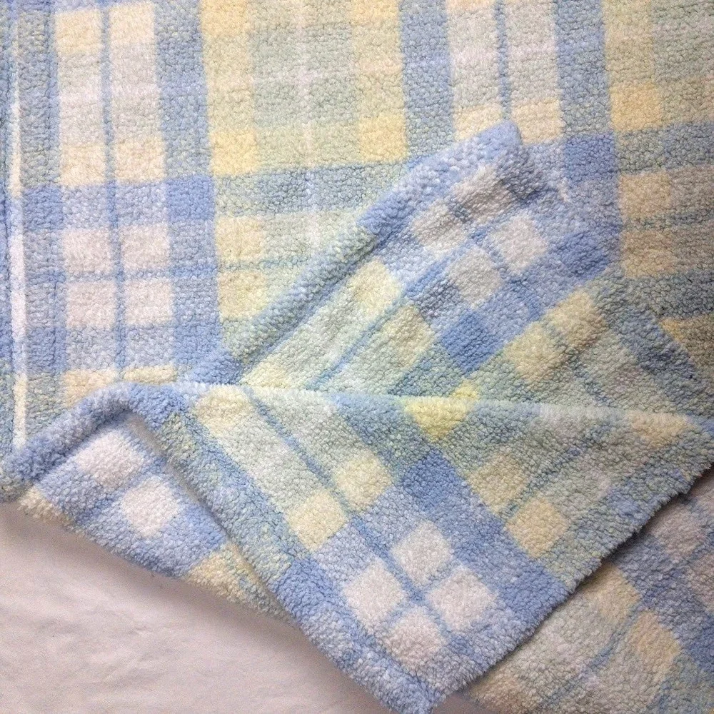 Katie Little Kidsline Baby Blanket Chenille Plaid Blue Green Yellow White Lovey